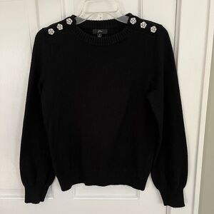 J. Crew Crewneck Women’s Lambs Wool Black Jeweled Button Sweater Size S Holiday